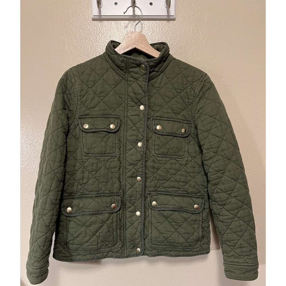 J.Crew‎ Cotton Quilted Downtown Field Jacket in Olive Green Women's Size Medium